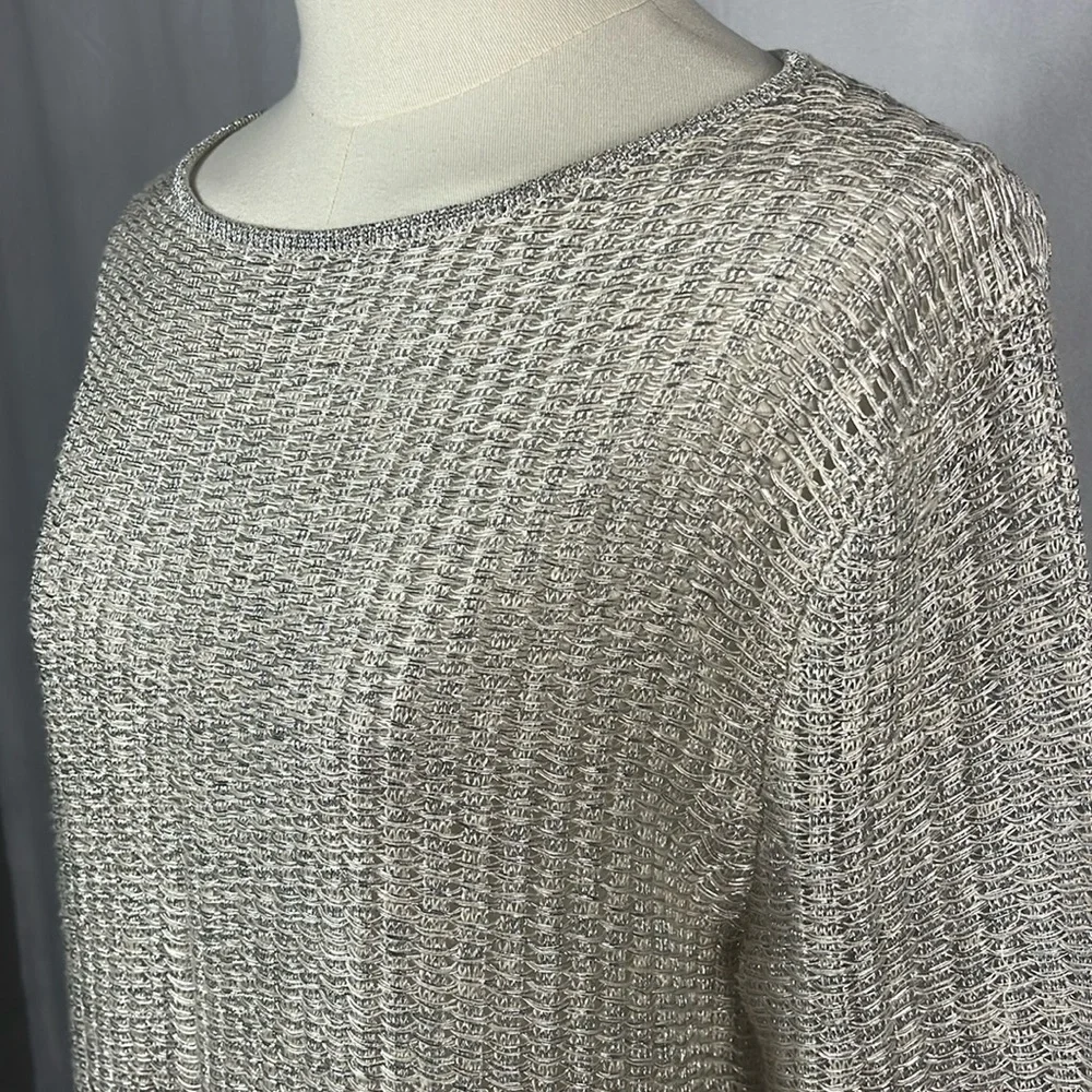 NWT J. Crew Collection Metallic Open Weave Long Sleeve Sweater Dress in‎ Silver.